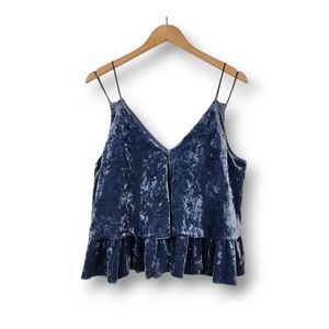 Aerie Grey Crushed Velvet Peplum Top Layers Double Strap Cropped Tank Size M